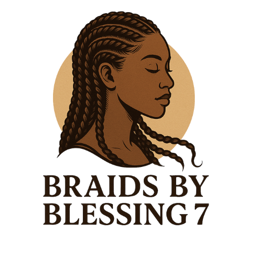 Woman with braided hair in profile, logo for Braids by Blessing 7